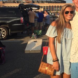 Off the shoulder denim mini dress